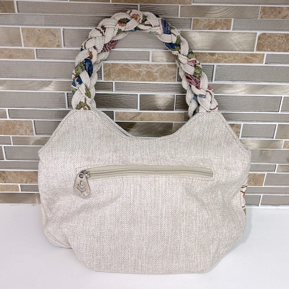 Bohemian Floral Embroidered Purse with Braided Straps and Zipper Closure - Picture 3 of 4